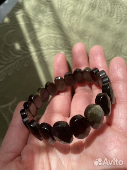 Браслет обсидиан бусины