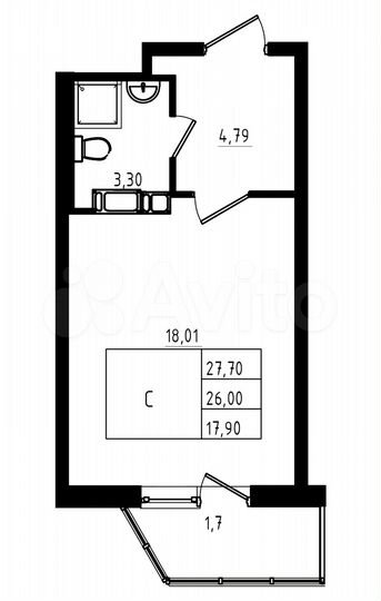 Квартира-студия, 27,7 м², 12/18 эт.