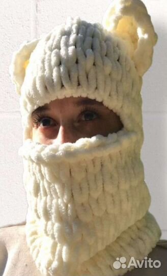 Балаклава вязаная с ушками новая