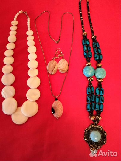 Колье Индия, перламутр, серьги агат