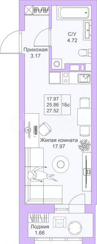 Квартира-студия, 27,5 м², 19/25 эт.