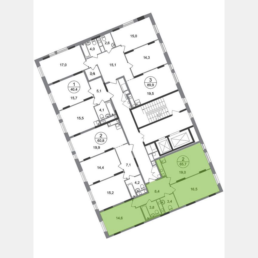 2-к. квартира, 65,7 м², 13/17 эт.