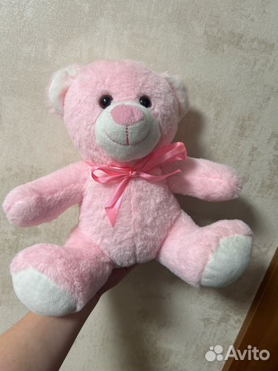 Плюшевый медведь розовый с бантиком