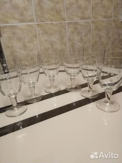 Ретро бокалы в горошек,СССР.Тонкий хрусталь,1960 г