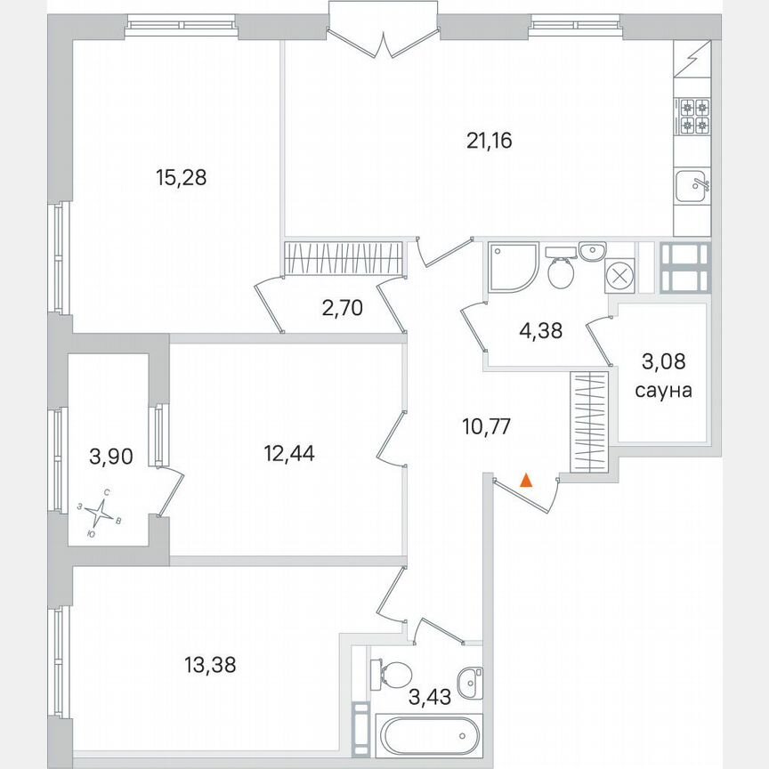 3-к. квартира, 88,6 м², 3/4 эт.