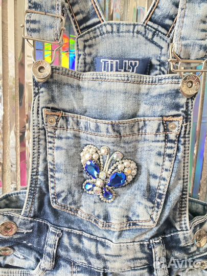 Джинсовый комбинезон для девочки со стразами 86