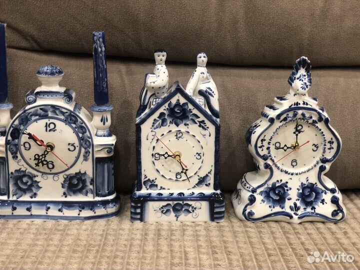 Гжель фарфор часы каминные