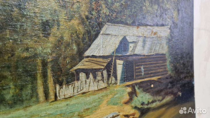 Большая старинная картина маслом 83х56