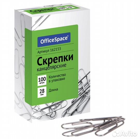 Скрепки OfficeSpace 28мм 100шт никелированные
