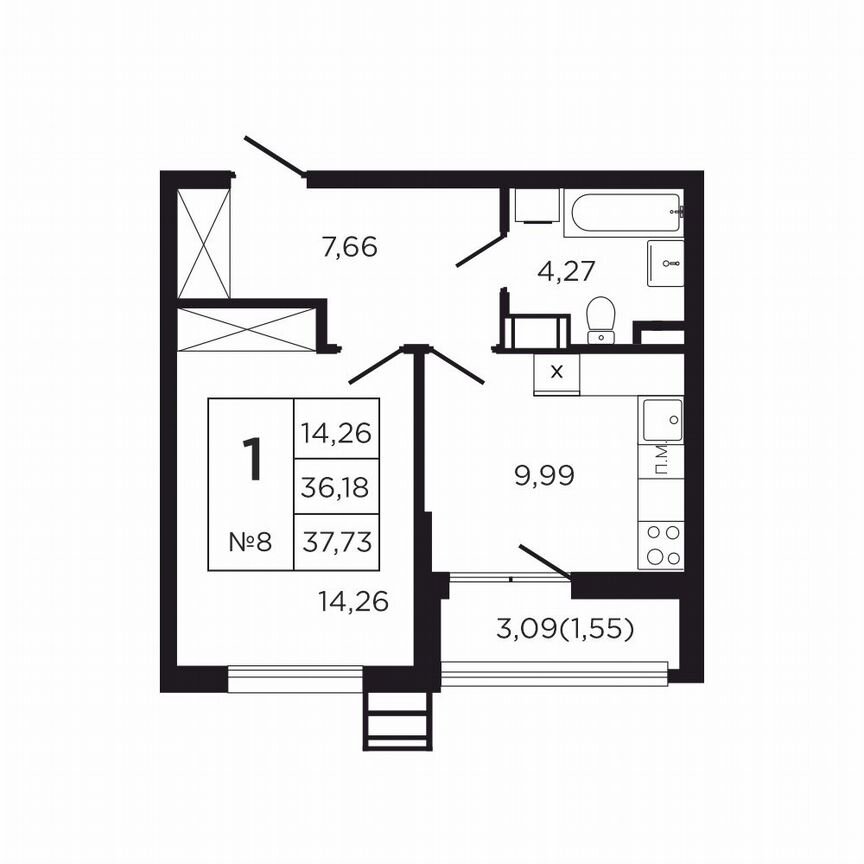 1-к. квартира, 39,3 м², 1/9 эт.