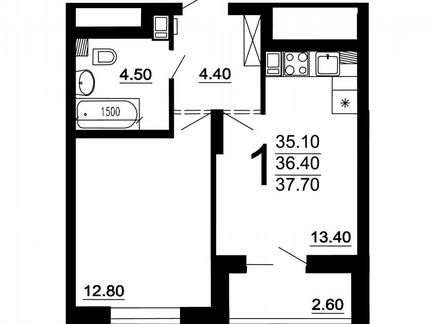 1-к. квартира, 36,4 м², 3/10 эт.