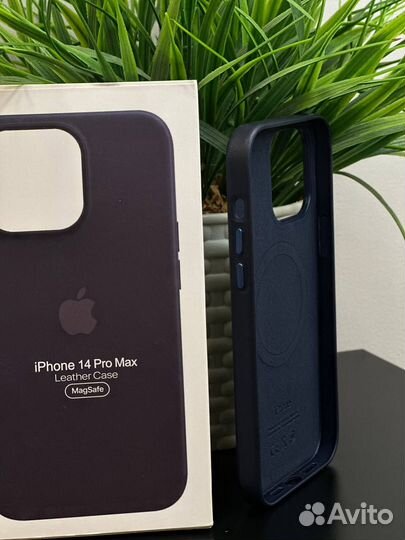 Кожаный чехол для iPhone 14 pro max MagSafe Синий