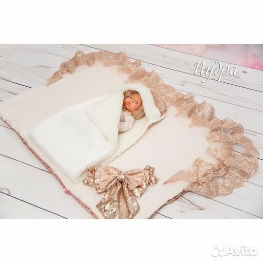 Конверт на выписку Пайетки серый с белым