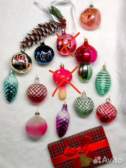 Елочные игрушки СССР велосипед гриб шар шишка