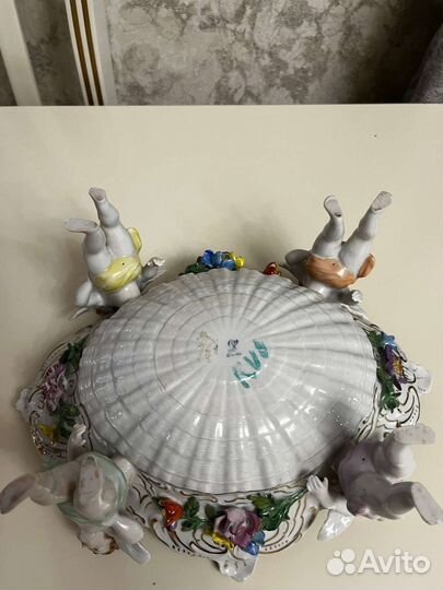 Большое антикварное блюдо с ангелочками, Дрезден