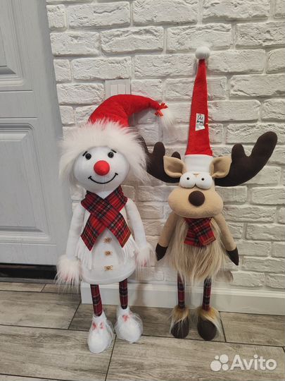 Снеговик и олень, новогоднее украшение