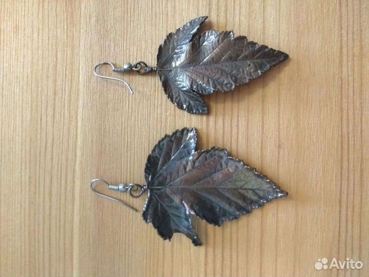 Настоящие листики. Ручная работа. Серьги медь