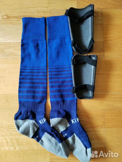 Гетры футбольные Kipsta + щитки Kipsta синие