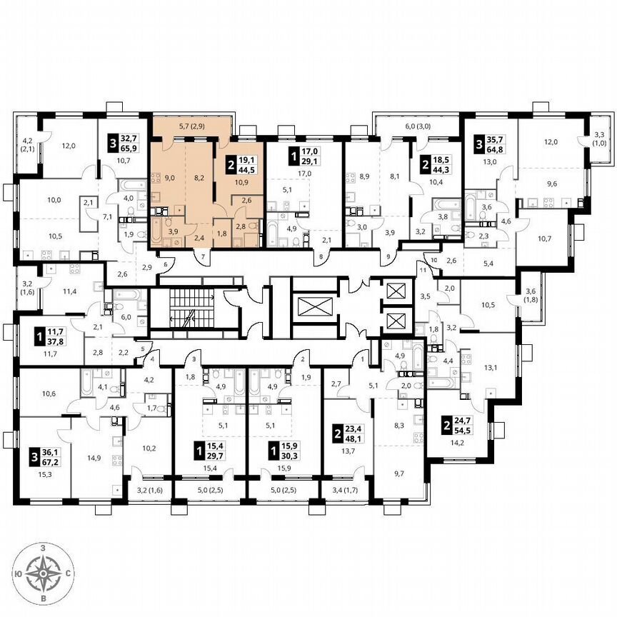 2-к. квартира, 44,5 м², 14/25 эт.