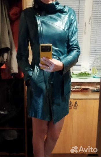 Кожаный плащ женский размер 42