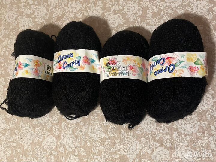 Пряжа черная букле акрил Орлис