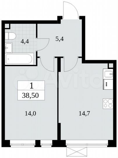 1-к. квартира, 38,5 м², 2/15 эт.