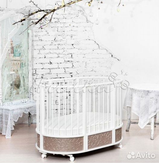 Детская кроватка трансформер с маятником круглая