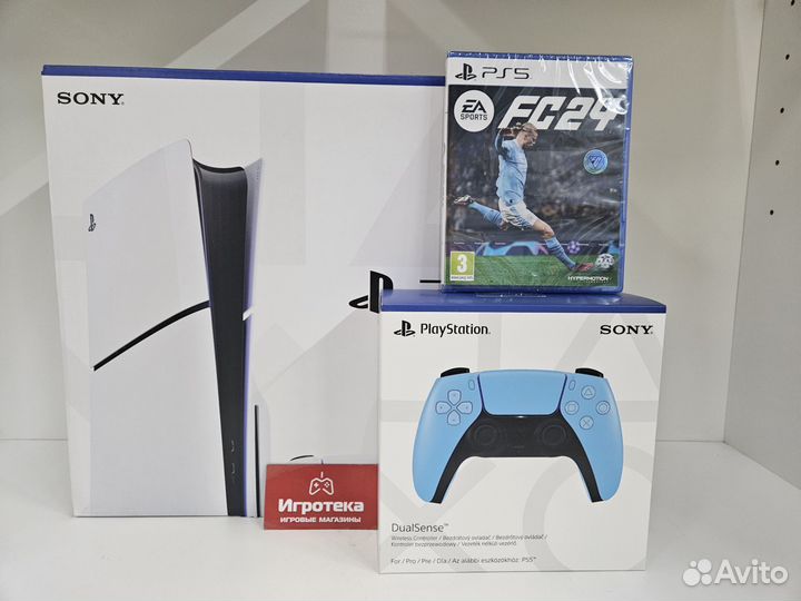 Игровая приставка PS5 Slim+FC24+Dual Sense голубой