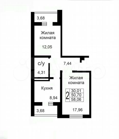 2-к. квартира, 58 м², 10/11 эт.