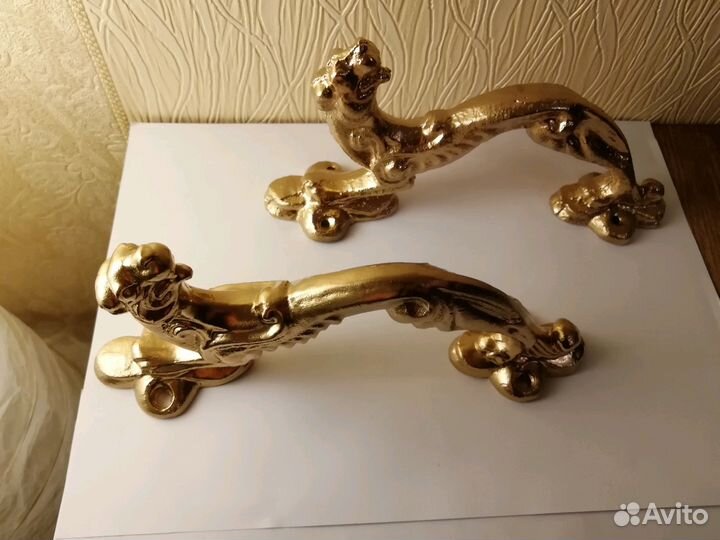 Ручки дверные винтажные силумин. Цвет золото