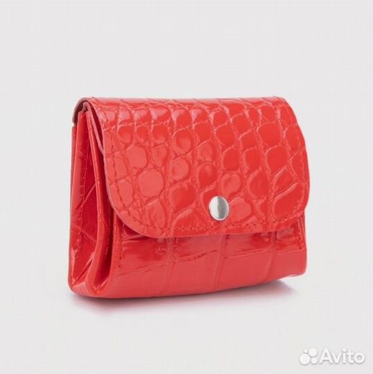 Монетница-кошелёк на кнопке 3отд кожа алый Россия