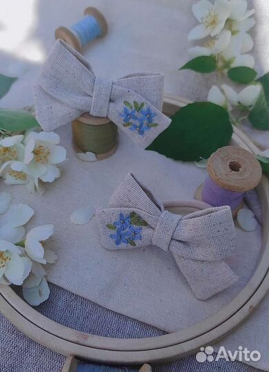 Льняной бант для волос