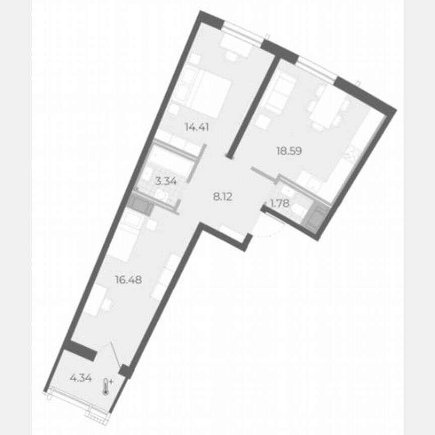 2-к. квартира, 64,9 м², 12/16 эт.