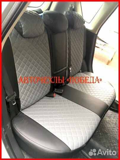 Чехлы Nissan Note из экокожи чёрно-серые Ромб