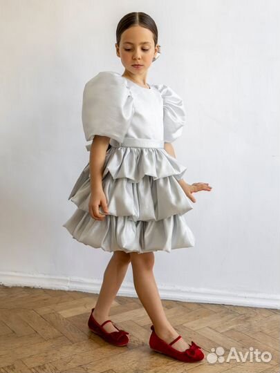 Платье Роскошь с Детства: белое серебро 122-152 см