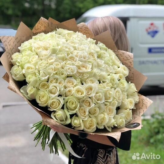 Букет 101 белая роза Цветы Иркутск