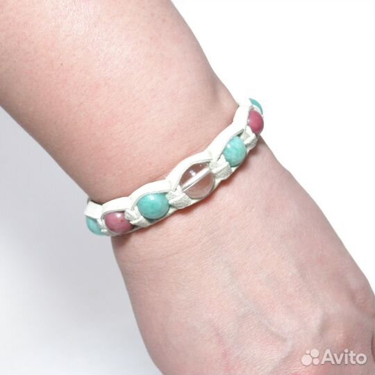 Подарок девушке Кожаный браслет шамбала