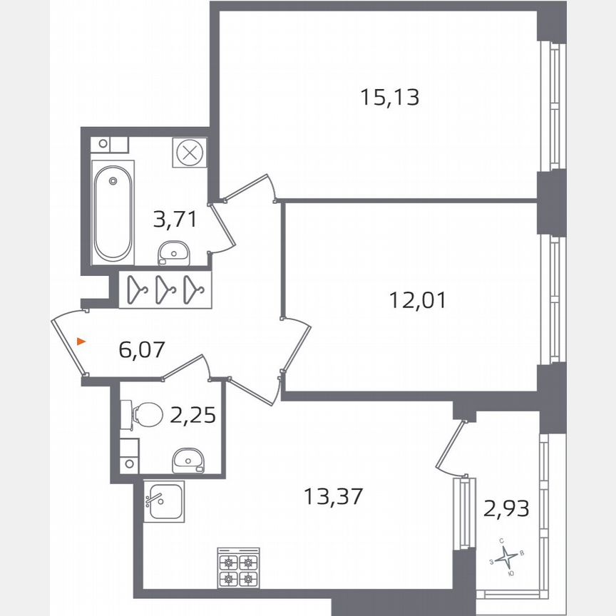 2-к. квартира, 54 м², 3/17 эт.