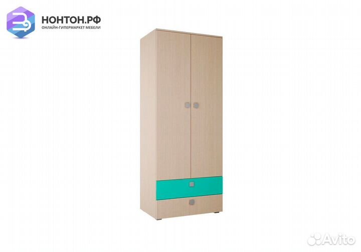 Шкаф 2-х створчатый Юниор-1 бирюза / дуб беленый
