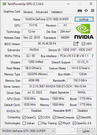 GTX 1650 Super palit StormX 4 Gb