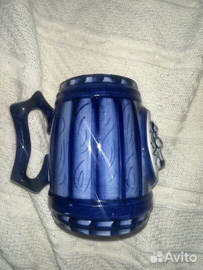 Винтажная пивная кружка ‘Гжель’ с крышкой