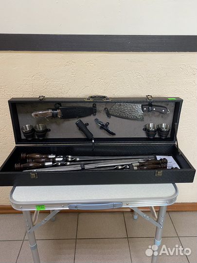 Шашлычный набор в кожаном кейсе