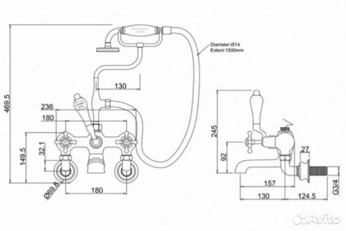 Смеситель для ванны Burlington Kensington Regent KER17
