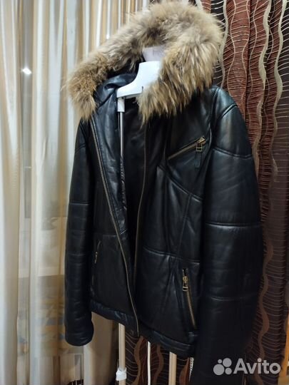 Пуховик-куртка мужская кожаная