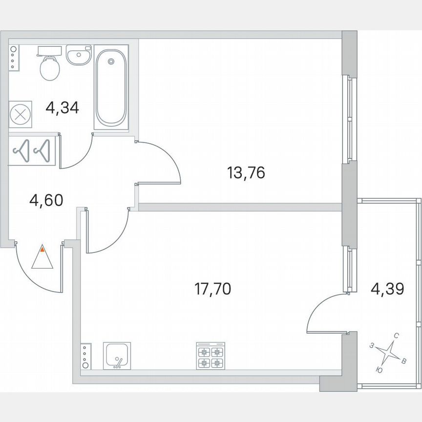 1-к. квартира, 41,7 м², 1/4 эт.