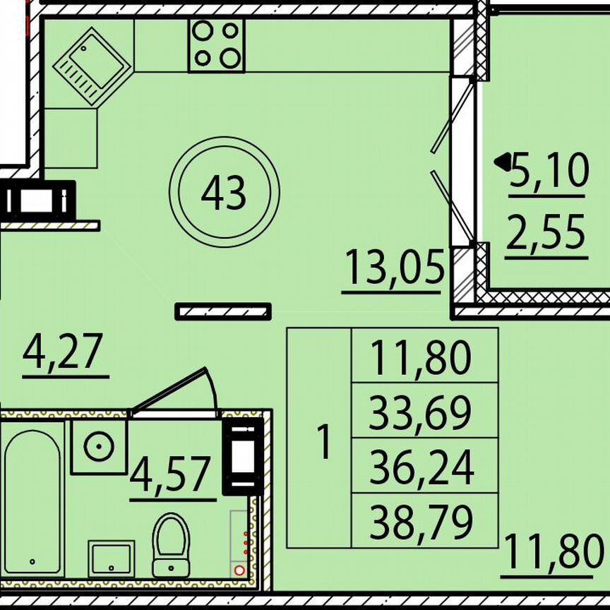 1-к. квартира, 33,7 м², 4/4 эт.