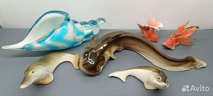 Статуэтки фарфор рыбы Астрахань,ракушка стекло