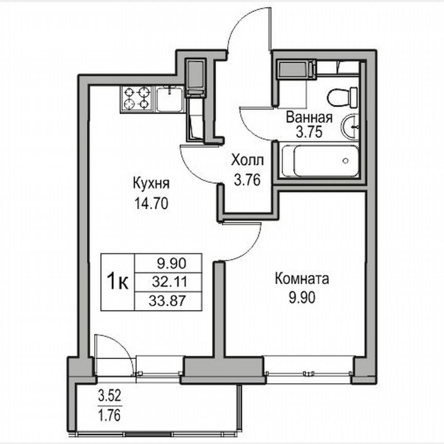 1-к. квартира, 33,9 м², 4/23 эт.