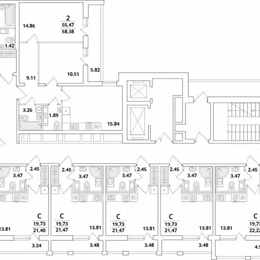 2-к. квартира, 54 м², 12/16 эт.