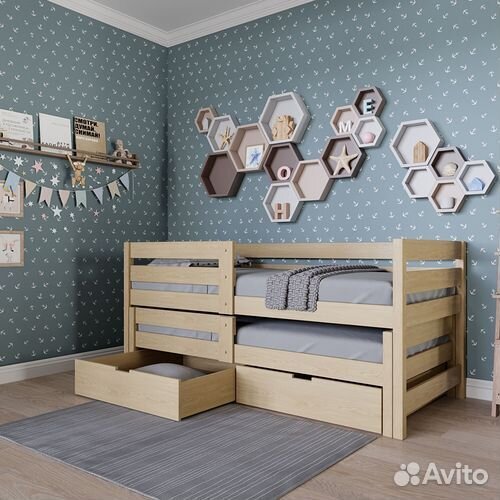 Выдвижная кровать из березы для 2-х детей